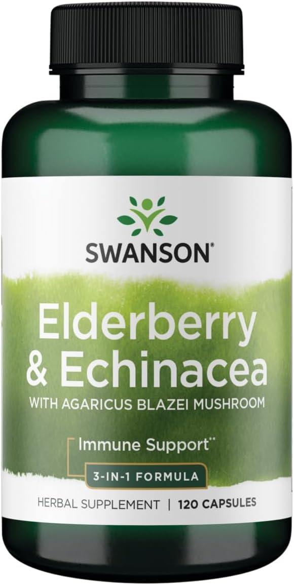 Swanson Elderberry Agaricus Blazei Mushroom Echinacea Immune Support Formula Capsules 120 Count