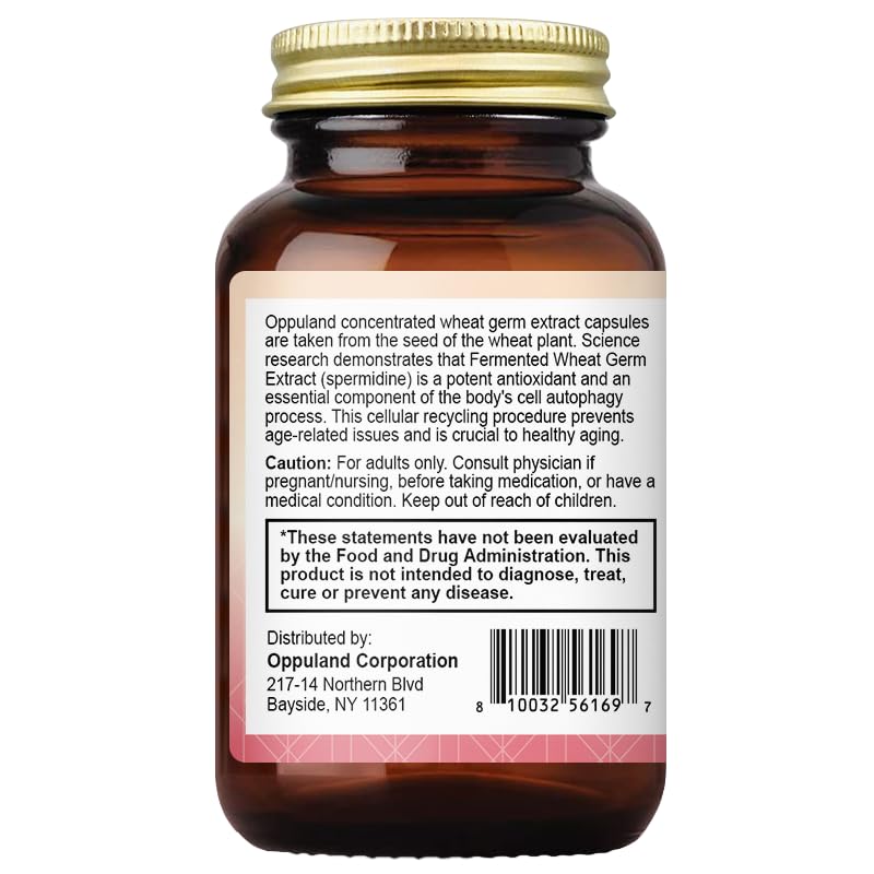 oppuland Advanced Spermidine Supplement, Fermented Wheat Germ Extract With Zinc & Vitamin B1, Cellular Health Support, Vegan Capsules, 60 Count