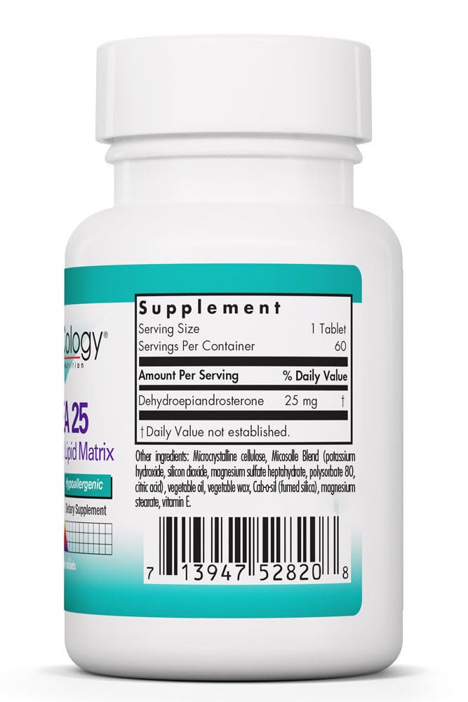 Allergy Research Group NutriCology DHEA 25 mg - Micronized Lipid Matrix Tablets - Hormone & Vitality Support - Enhanced Absorption Formula - Hypoallergenic, 60 Tablets