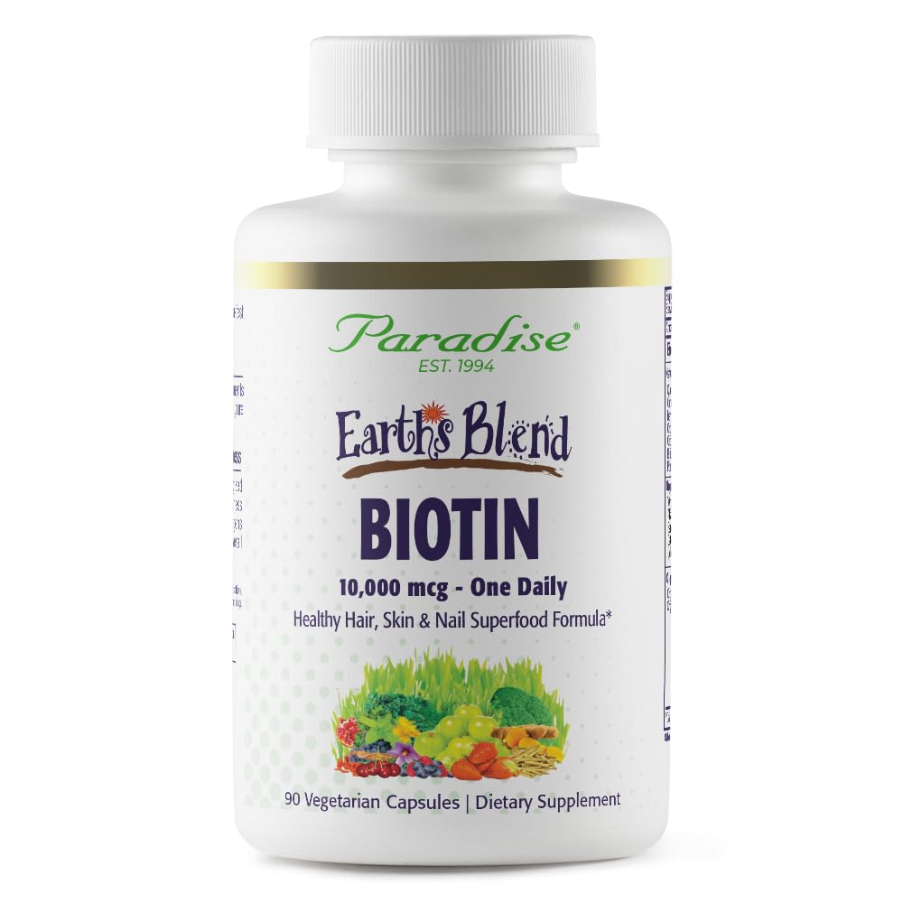 Paradise Herbs Earth's Blend Biotin Supplement, Hair, Skin & Nails, Whole Body Health, Vegan, Non-GMO, Capsule, 90 Count