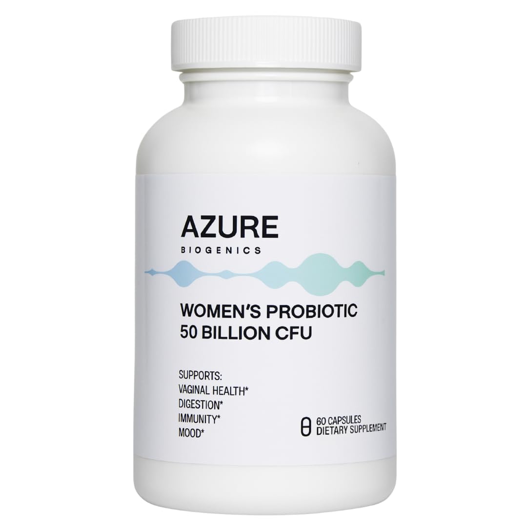 Azure Biogenics Probiotics for Women 50 Billion CFU, 5 Lactobacillus Strains, Digestion, Vaginal, Immune & Mood Health Support*, Non-GMO, Gluten-Free, 60 Capsules