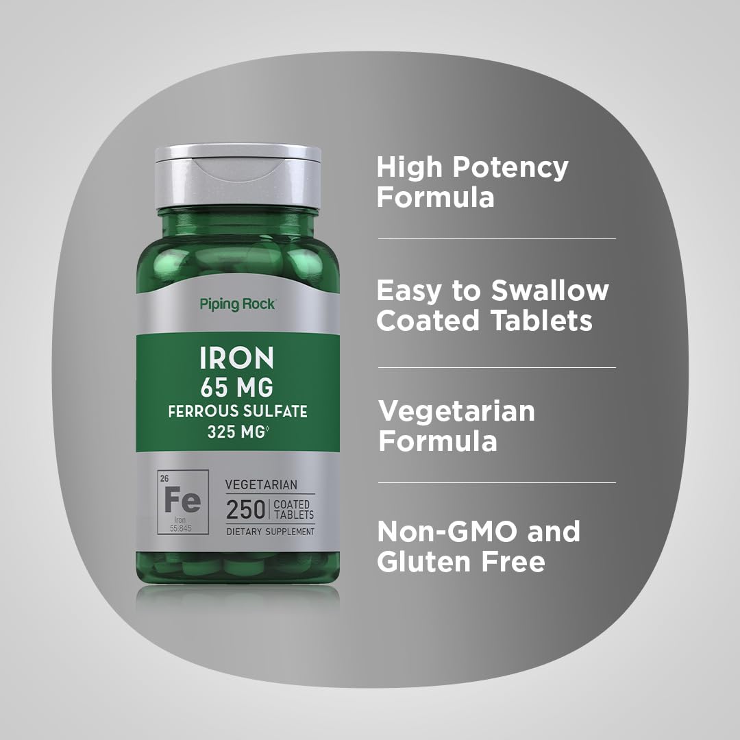 Piping Rock Iron Ferrous Sulfate 65 mg Tablet, 250 Count