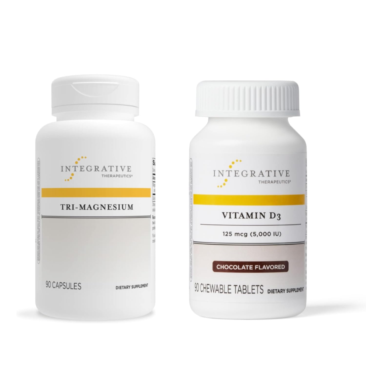Integrative Therapeutics Tri-Magnesium Capsules & Vitamin D3 125 mcg Chewables Bundle, 180