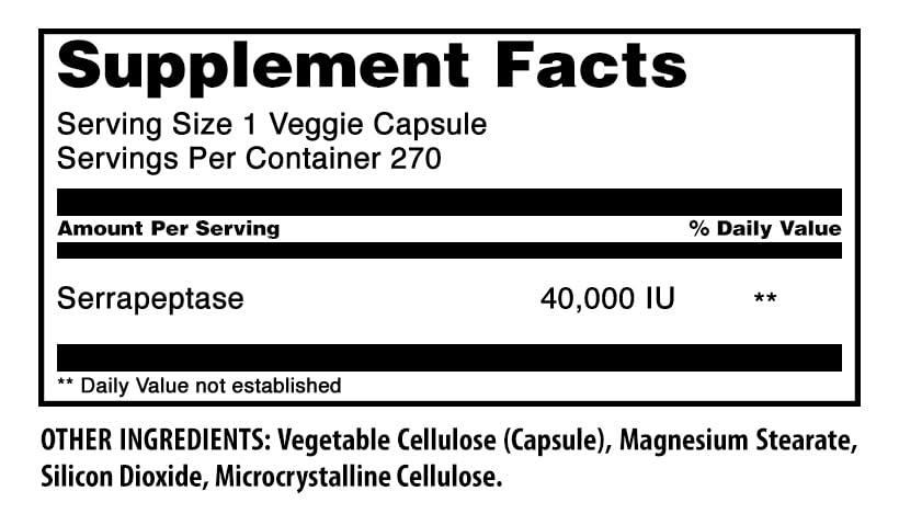 Amazing Nutrition Serrapeptase Supplement 40,000 IU Capsules 270 Count