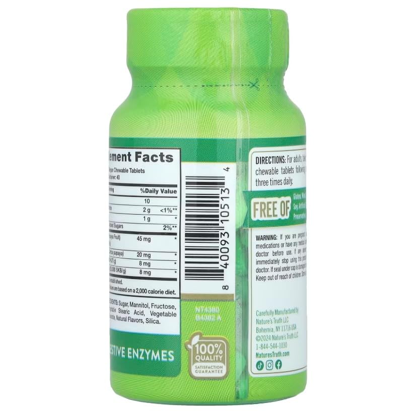 Nature's Truth Chewable Papaya Enzyme Tablets, 480 Tablets