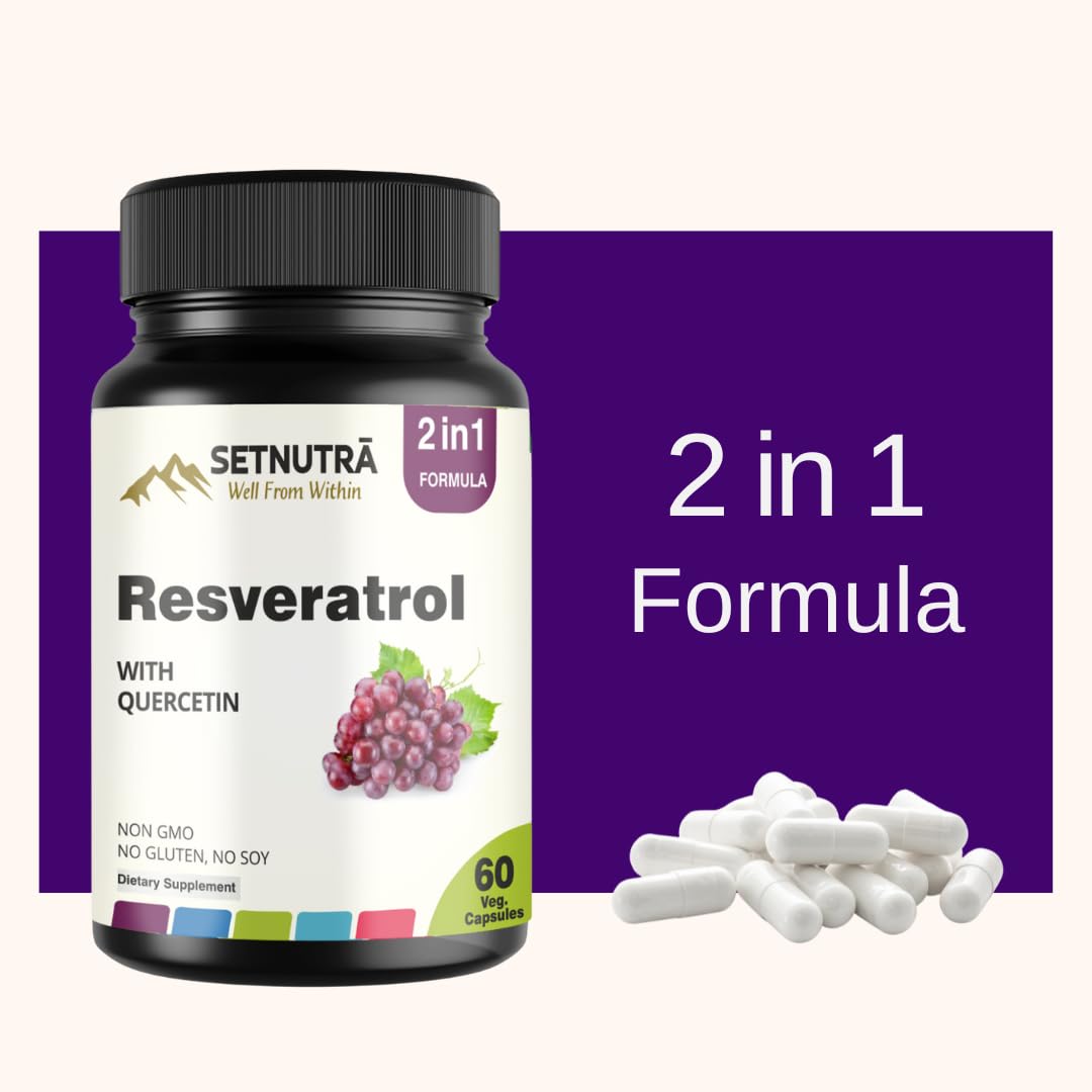 SETNUTRA Well From Within Resveratrol 800Mg with Quercetin 100Mg 2 in 1 Antioxidant Supplement for Heart Health Immune Support & Healthy Aging 60 Veg Capsules