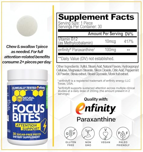Natural Stacks Focus Bites & Mood Bites Bundle - Paraxanthine & Saffron Supplements - Supports Focus, Attention & Mood - 60 Chewables