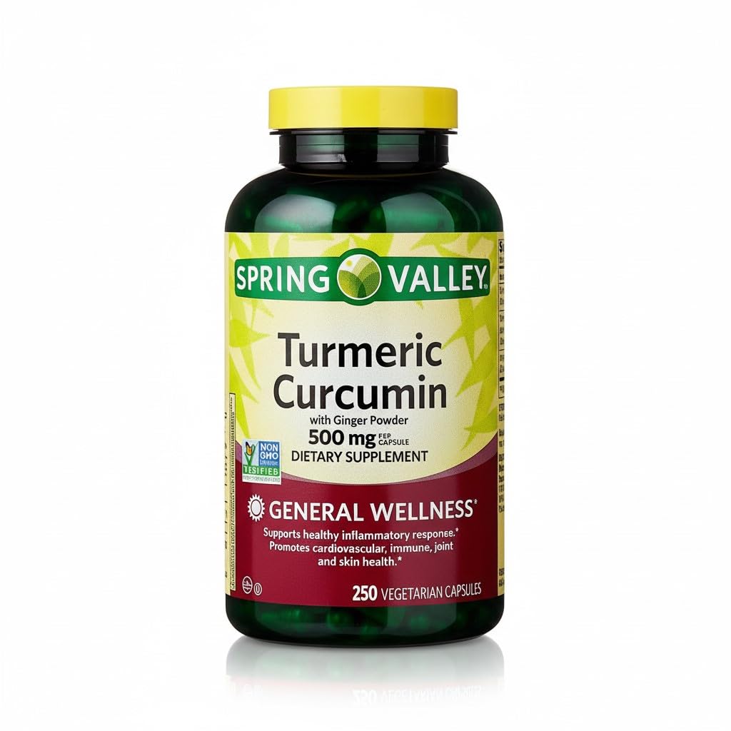 Generic Turmeric Curcumin Supplement with Organic Ginger Powder 500 mg Capsules, 250 Count