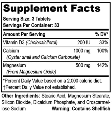 Nutriya Magnesium Oxide with Vitamin D3 and Oyster Calcium Tablets, 100 Count