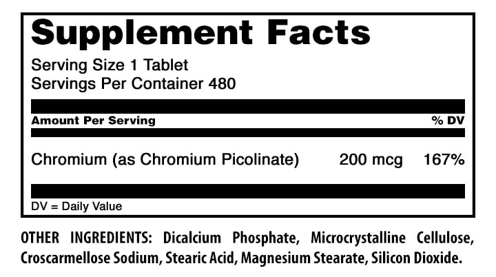 Amazing Nutrition Chromium Picolinate Supplement Tablet 480 Count