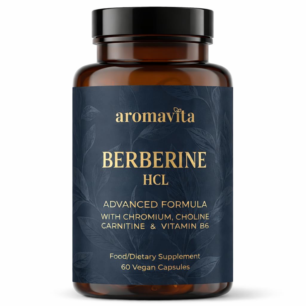 AROMAVITA Premium Berberine HCL – Rebersa® 500mg, ACV, Chromium, Choline, L-Carnitine & B6 – to Reduce Appetite and Cravings for Clinically Proven Weight Loss & Lipid Metabolism, Capsules, 60