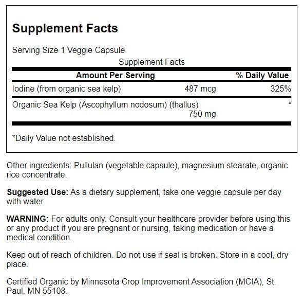 Swanson Made with Organic Scottish Kelp 750 mg Capsule, 30 Count