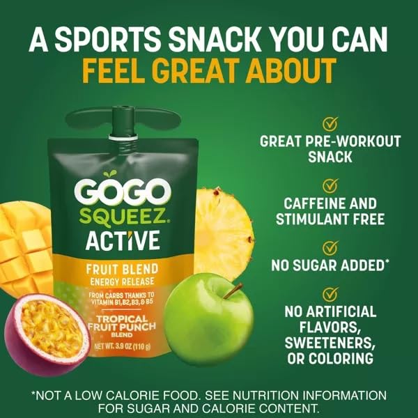 KD Chocolates GoG0 SqueZ Active Fruit Blend Energy Release Tropical Fruit Pouches, 10 ct