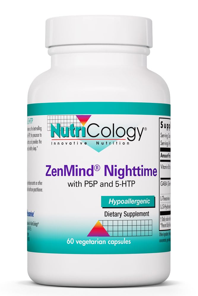 Allergy Research Group Nutricology ZenMind Nighttime - 550 mg GABA & 200 mg L-Theanine - Supports Relaxation & Melatonin Production - Nighttime Calm Formula - Vegetarian Capsules, 60 Capsules