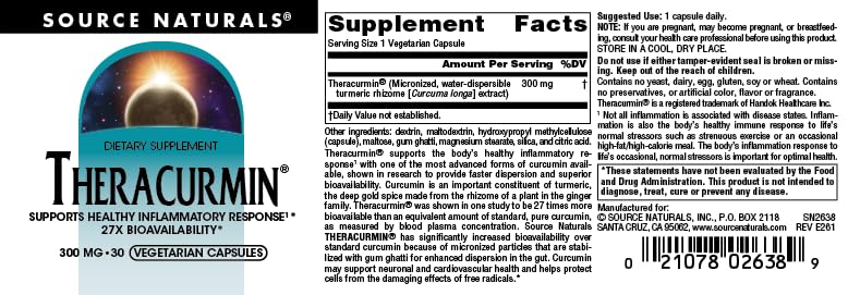 Source Naturals Theracurmin 300 mg Vegetable Capsule, 30 Count