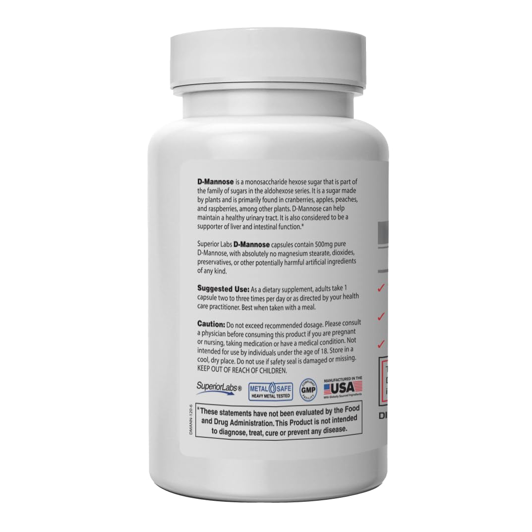 Superior Labs D-Mannose 500 mg Capsule, 120 Capsules