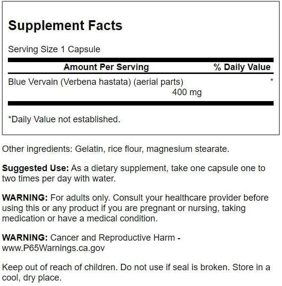 Swanson Full Spectrum Blue Vervain 400 mg, 60 Capsules