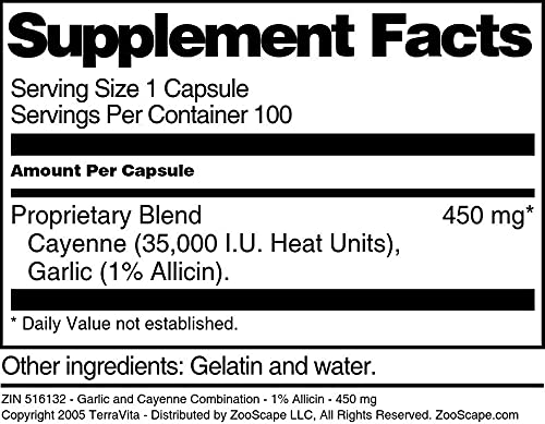 Terravita Garlic and Cayenne Combination 1% Allicin 450 mg, 100 Capsules