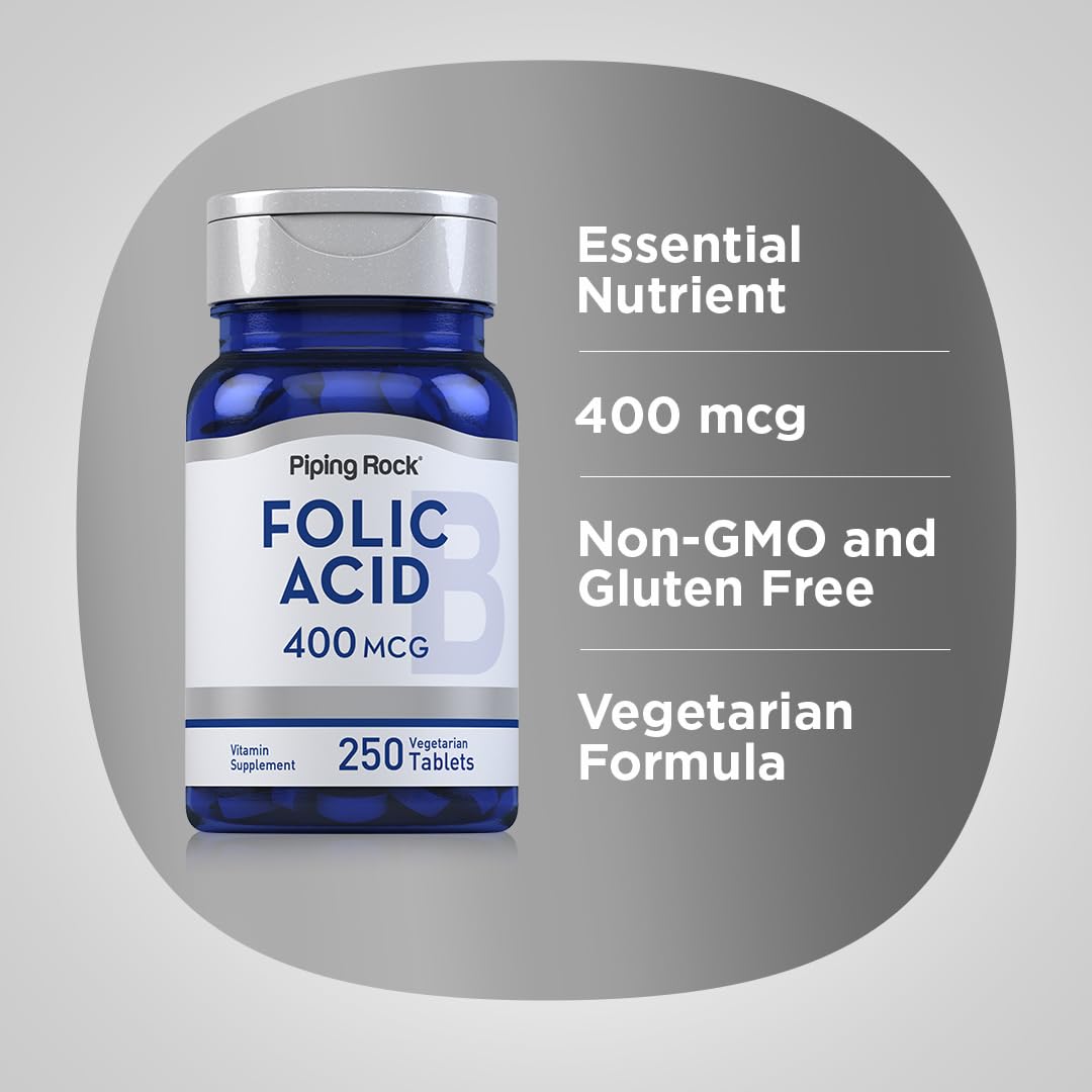 Piping Rock Folic Acid Tablets, 400mcg, 250 Count