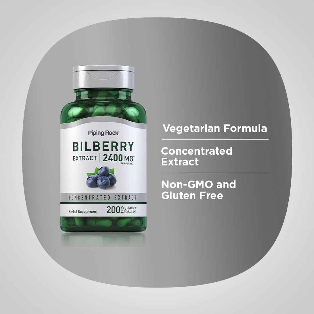 Piping Rock Bilberry Extract 2400 mg per serving Capsules, 200 Count