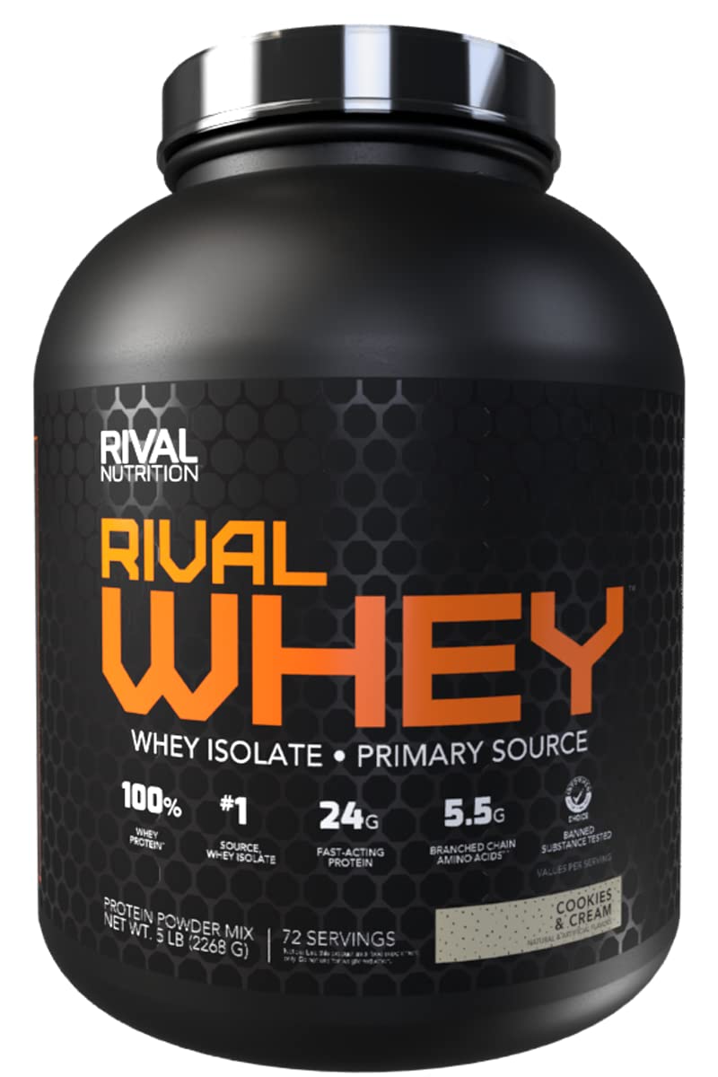 RIVAL NUTRITION Rival Whey Protein Powder, Cookies & Cream, 5 lb, 80 Servings