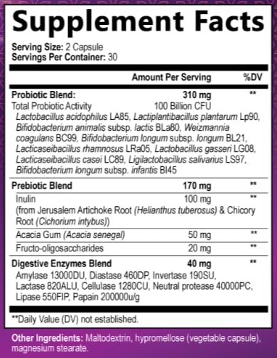 Built by Nature 100 Billion CFU Probiotic Daily Digestive Gut Health Supplement with Lactobacillus acidophilus, Bifidobacterium & Prebiotics - Capsule, 60 Count