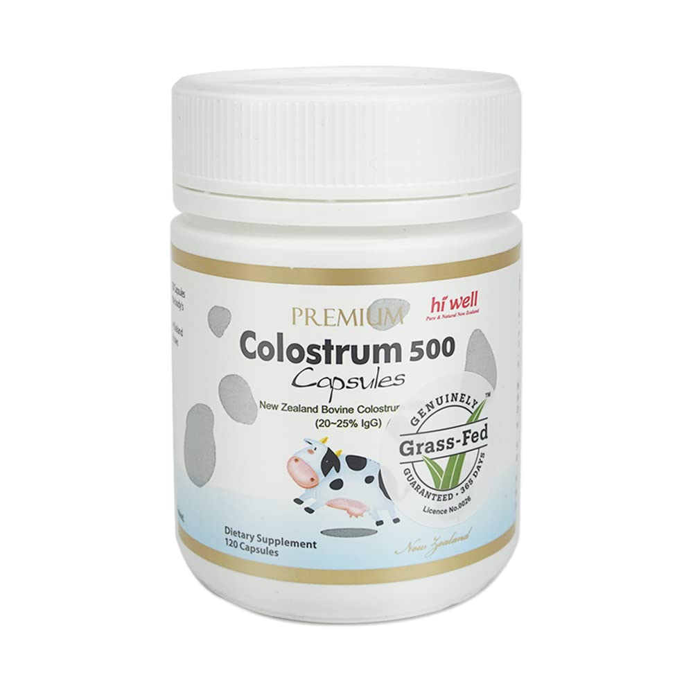 Hi Well Premium 100% Pure New Zealand Bovine Grass-Fed Colostrum Capsules, 120