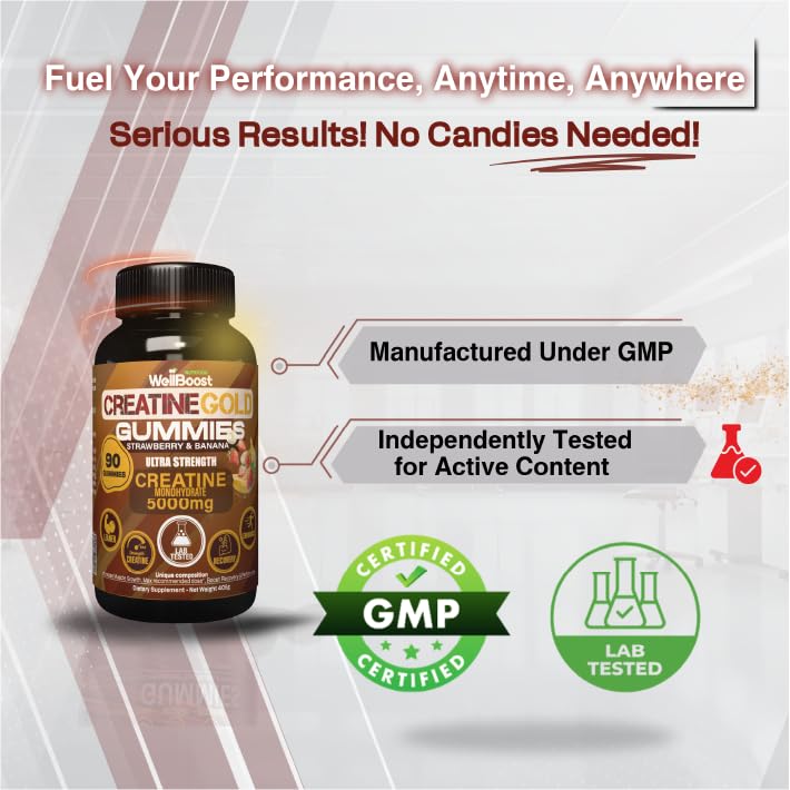 WellBoost Creatine Gold 5000mg Creatine Monohydrate Gummies 90 Count