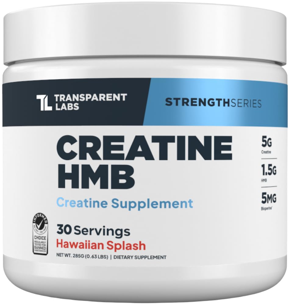 Transparent Labs Creatine HMB - Creatine Monohydrate Powder with HMB for Muscle Growth, Increased Strength, Enhanced Energy Output, and Improved Athletic Performance - Powder, 10.08, Hawaiian Splash