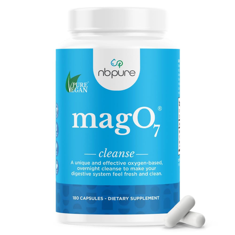 nbpure MagO7 - Natural Colon Cleanse & Detox - Occasional Constipation Relief, Stool Softener, & Bloating Support for Men & Women - Ozonated Magnesium Oxide, 180 Capsules
