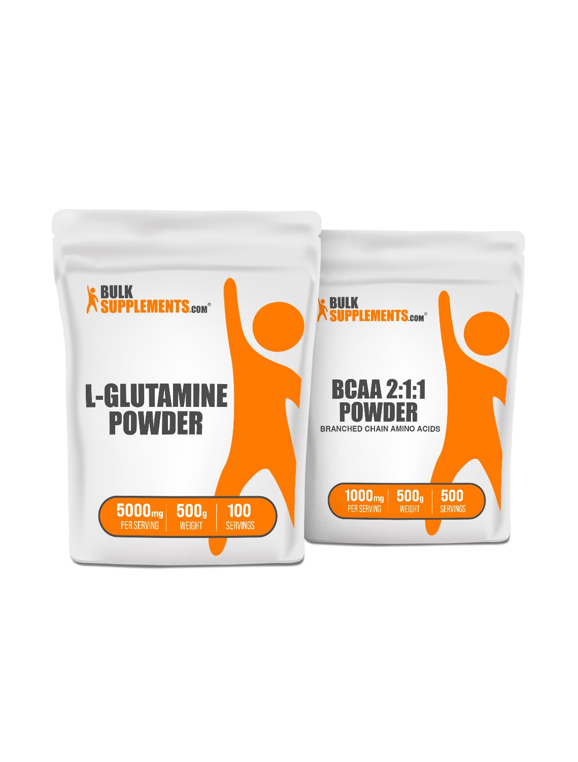 BulkSupplements L-Glutamine 500g + BCAA 2:1:1 500g Bundle Powder, 35.237