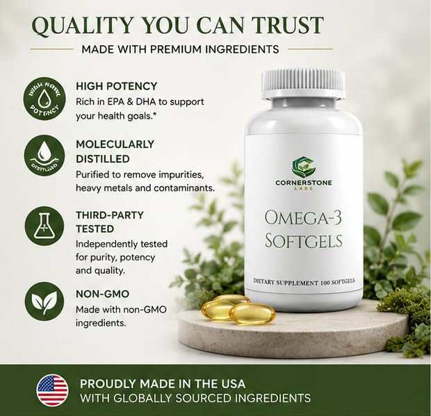 Cornerstone Labs Fish Oil Omega-3 Softgel, 100 Softgels