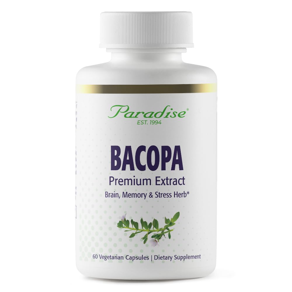Paradise Herbs Bacopa Extract, Vegan, Non-GMO, Gluten Free Capsules, 60 Count