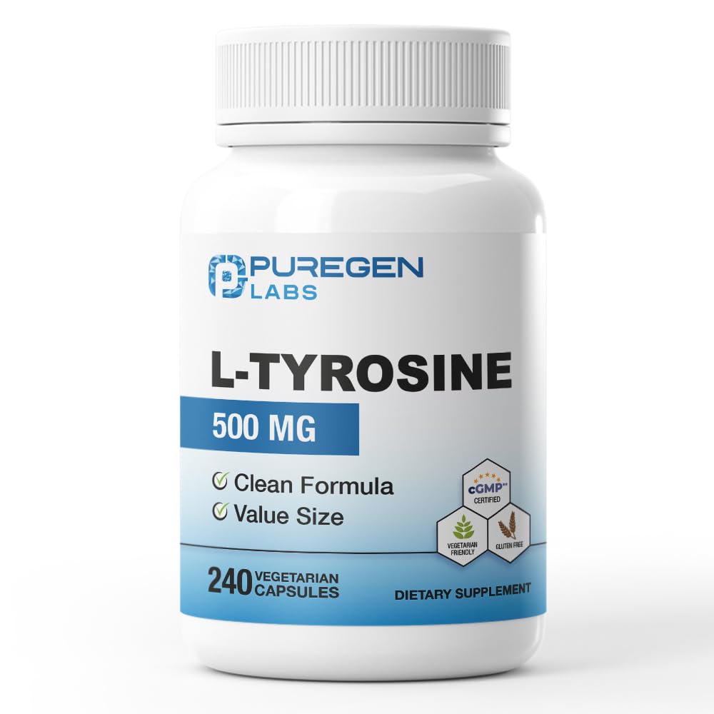 P Puregen Labs L-Tyrosine 500 mg Vegetable Capsules, 240 Count