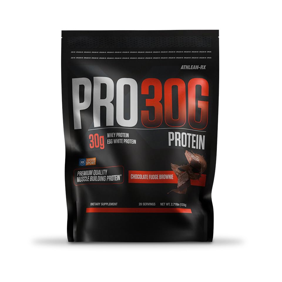 ATHLEAN-RX PRO-30G Premium Whey Protein Isolate Powder Chocolate Fudge Brownie Gluten-Free Low Sugar 44.48 oz