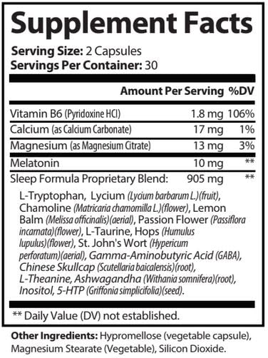 Hybrid Nutraceuticals HypoSleep with 10 mg Melatonin, 905 mg Sleep Plus Formula for Adults - Support Sleep & Relaxation, 5-HTP Supplement, Nighttime Sleep Aid, 60 Capsules
