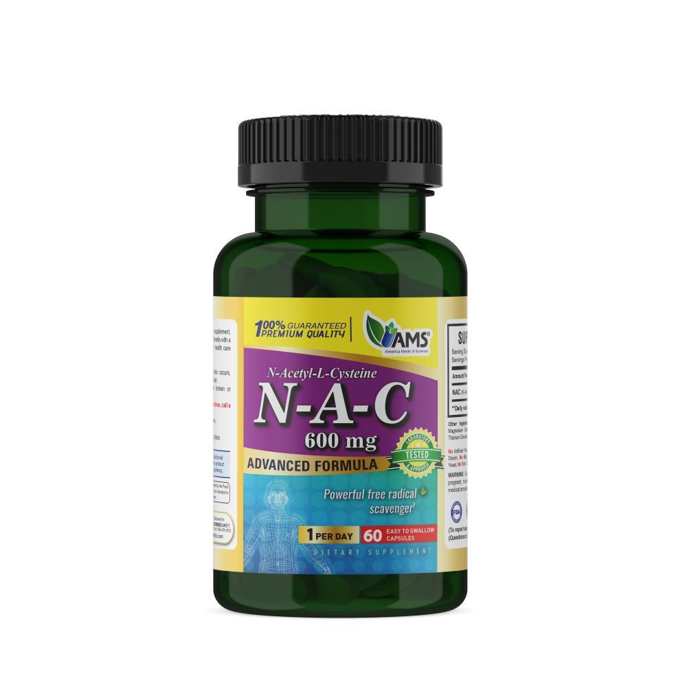 America Medic & Science NAC 600mg N-Acetyl-Cysteine Capsules, 60 Count