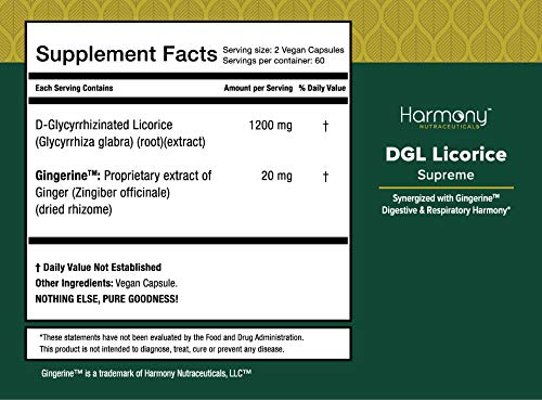 Harmony Nutraceuticals DGL Licorice Supreme Dr Gumman's Clinical Grade Highest Potency Maximum Bioavailability Capsules 120 Count