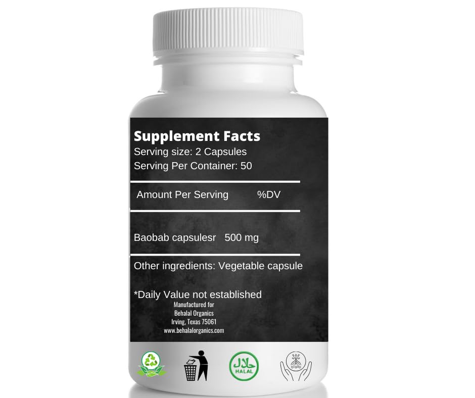 Behalal Organics Baobab Quick Release Capsules 100 Count