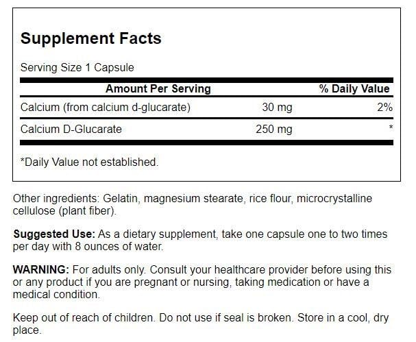 Swanson Calcium D-Glucarate 250 mg Capsule, 60 Count