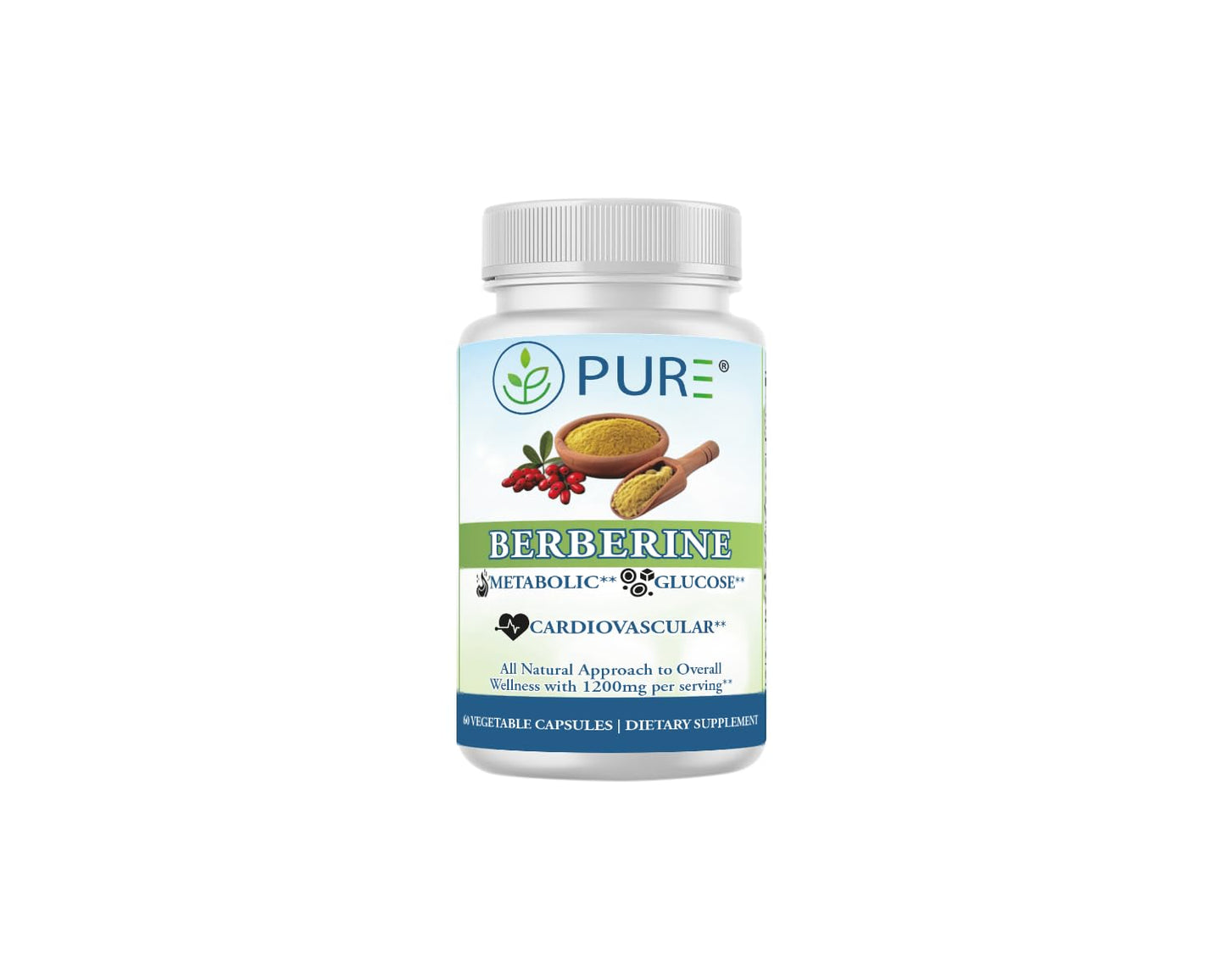 PURE Berberine Supplement Capsule, 1200mg, 60 Count