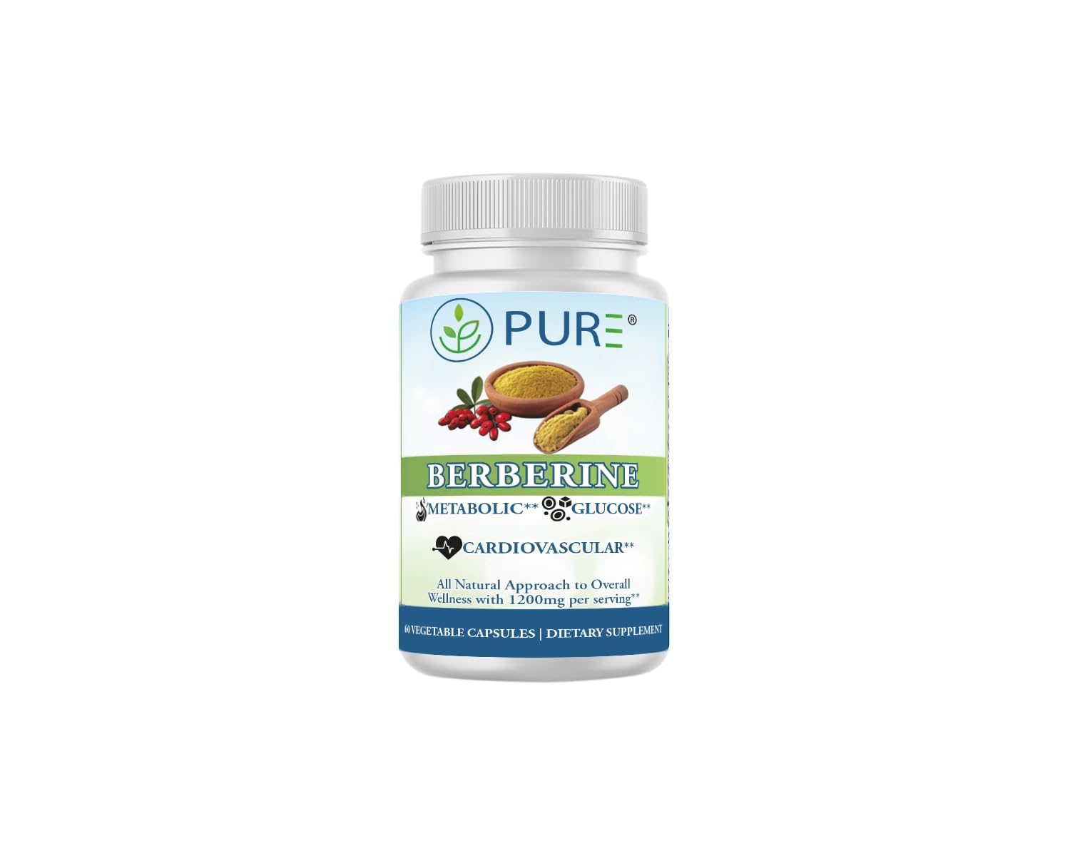 PURE Berberine Supplement Capsule, 1200mg, 60 Count