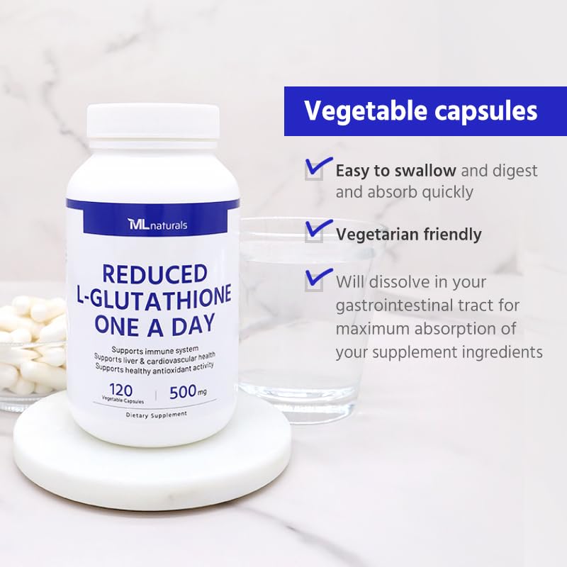 ML Naturals L-Glutathione 500mg Capsules, 120 Count