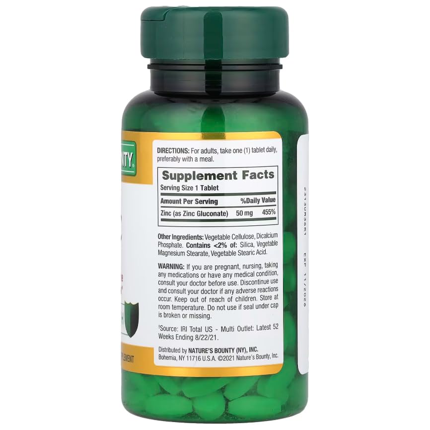 Nature's Bounty Zinc 50 mg Capsule, 300 Count
