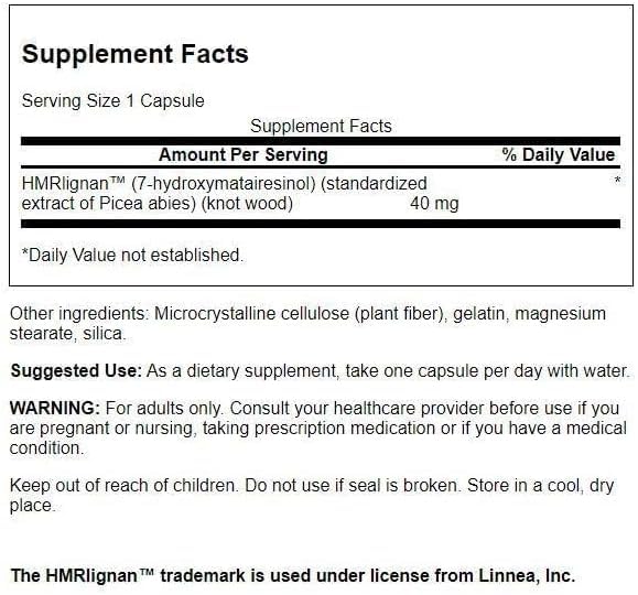 Swanson 7-Hmrlignans from Norwegian Spruce Tree 40 Milligrams Capsules, 60 Count