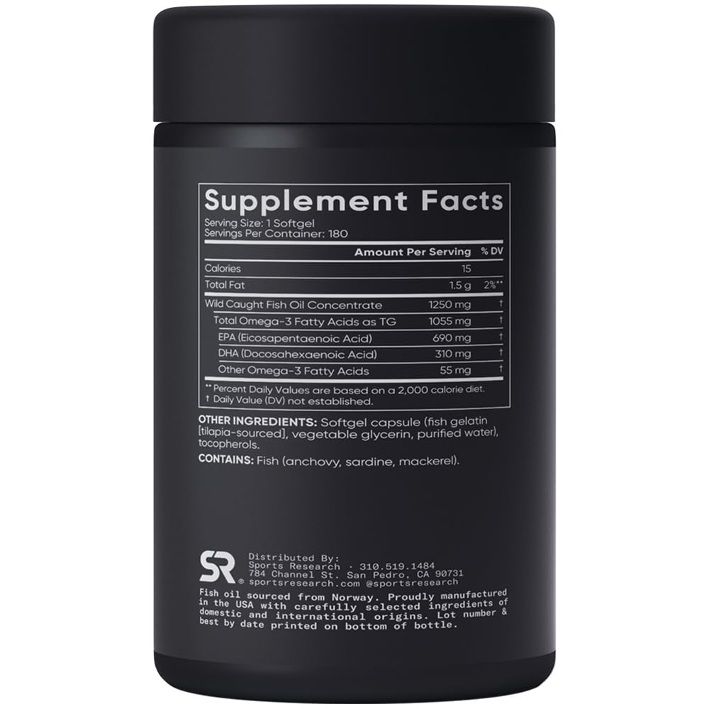 Sports Research Omega-3 Fish Oil Softgels 180 Softgels