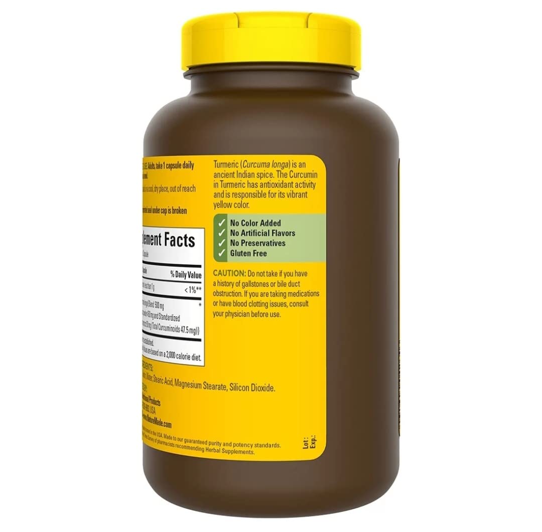 Nature Made Turmeric Curcumin 500 mg Capsules, 180 Count