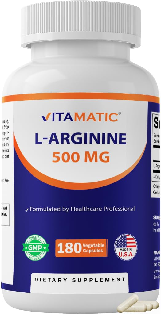 Vitamatic L-Arginine 500mg Capsules, 180 Count