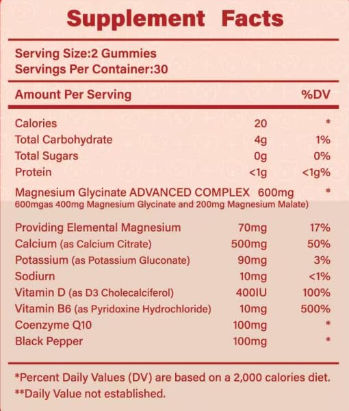 Heatonicel Magnesium Glycinate Gummies 400mg for Adults, CoQ10, Vitamin D & B6, Sleep Support, Bone & Memory Focus, Strawberry Yogurt Flavor, 60 Count