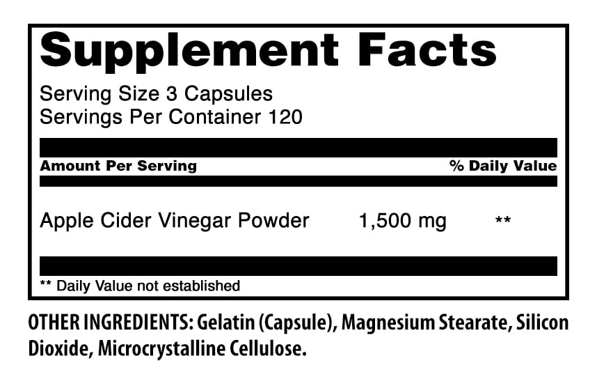 Amazing Nutrition Apple Cider Vinegar 1500 mg Per Serving Supplement Capsules, 360